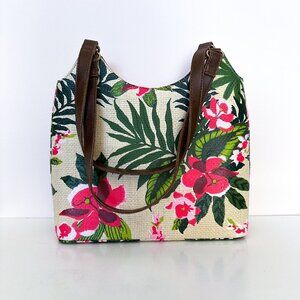 Capelli Straworld Woven Tropical Flower Handbag Purse - Beach Preppy Resortwear
